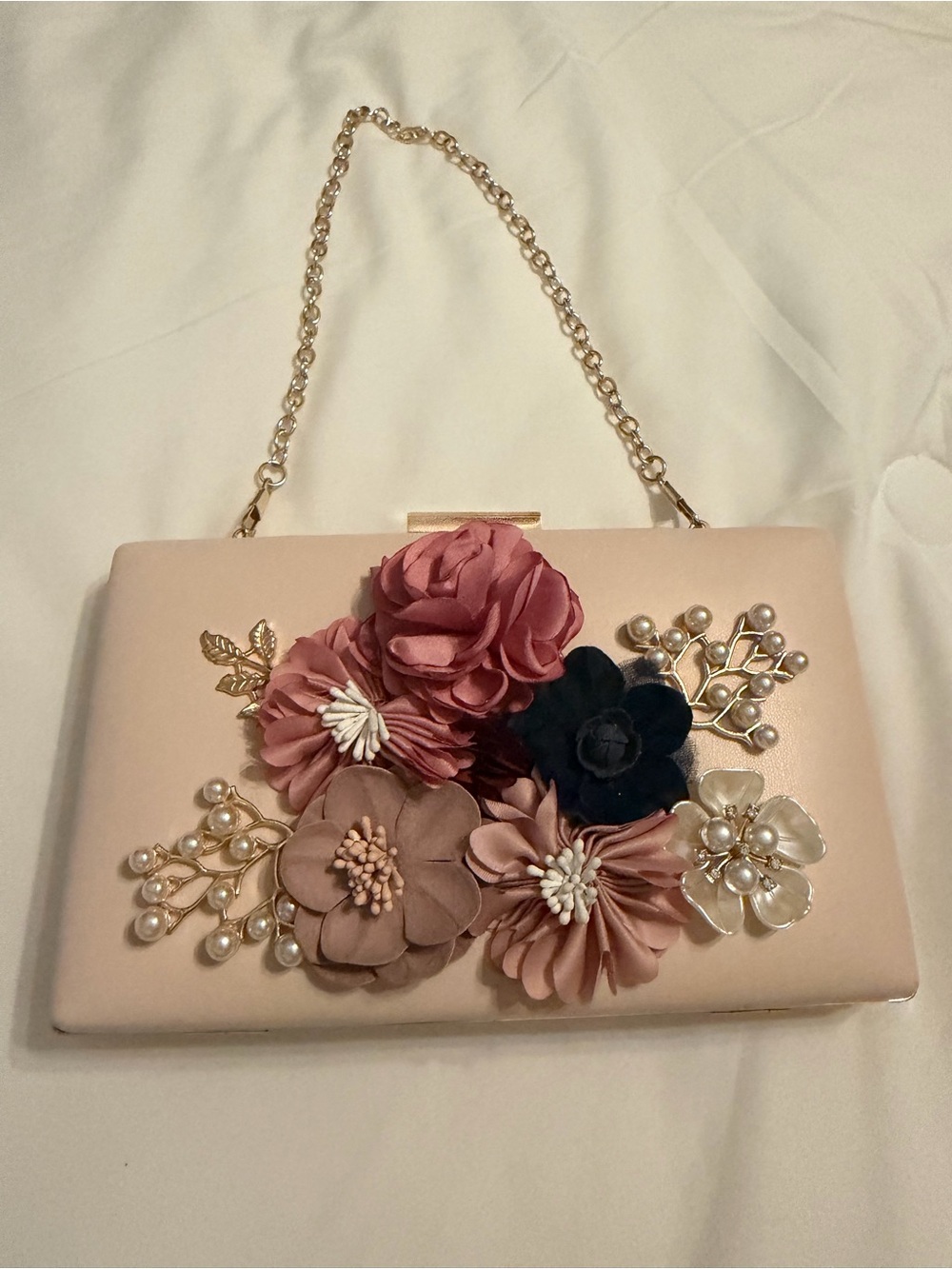 Floral Embellished dusty rose Evening Clutch